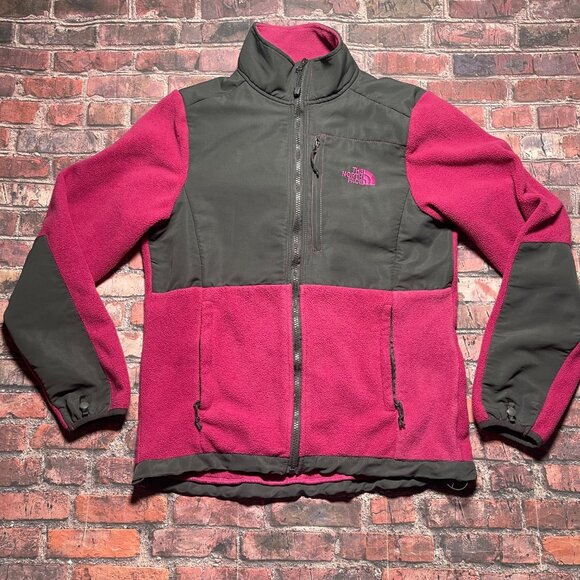 The North Face Denali Jacket Womens MPink Gray Fleece Hooded Full Zip Y2K - Picture 1 of 7